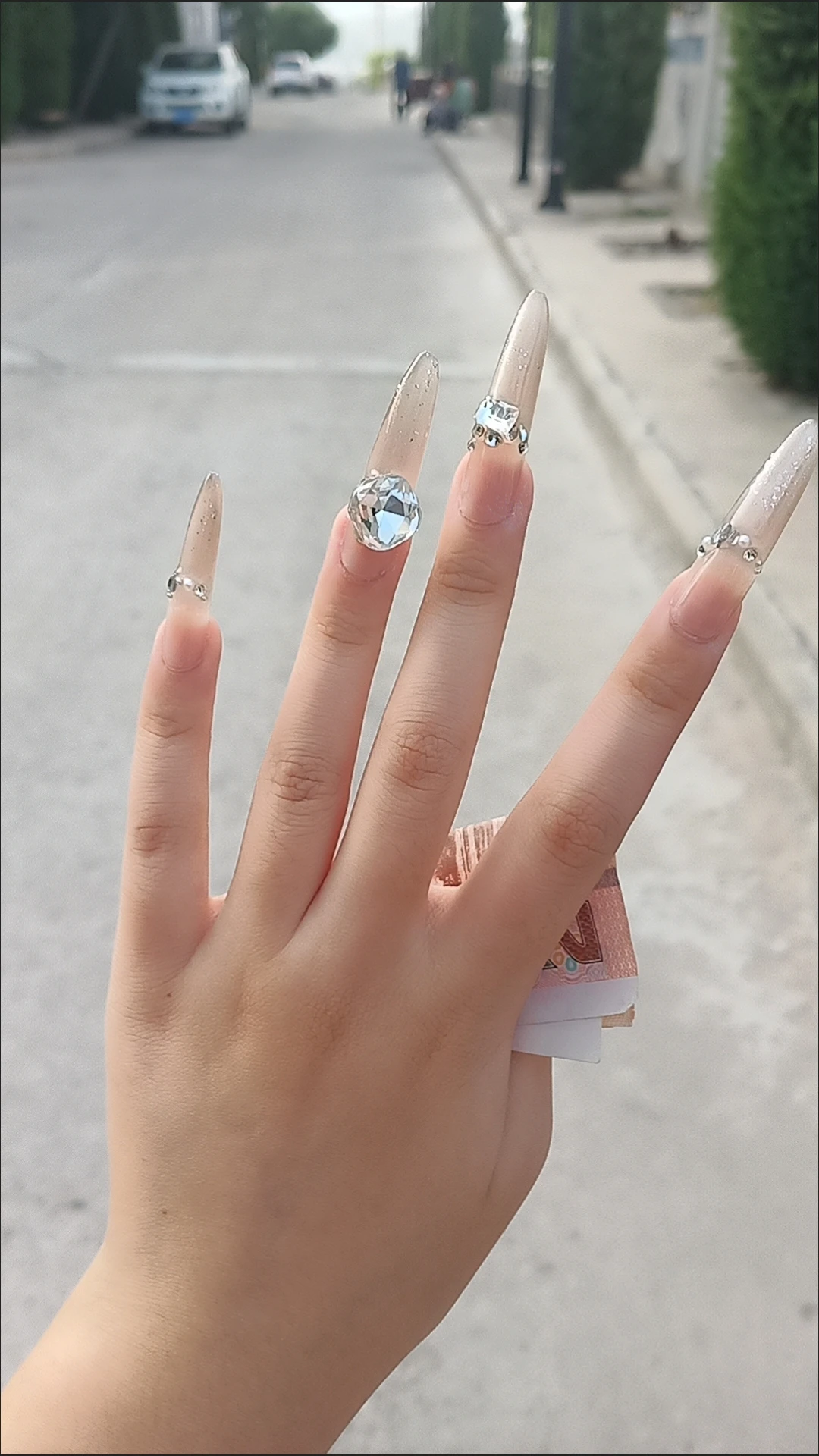 Pink Crystal Glitter Long Press-On Nails — customer review photo