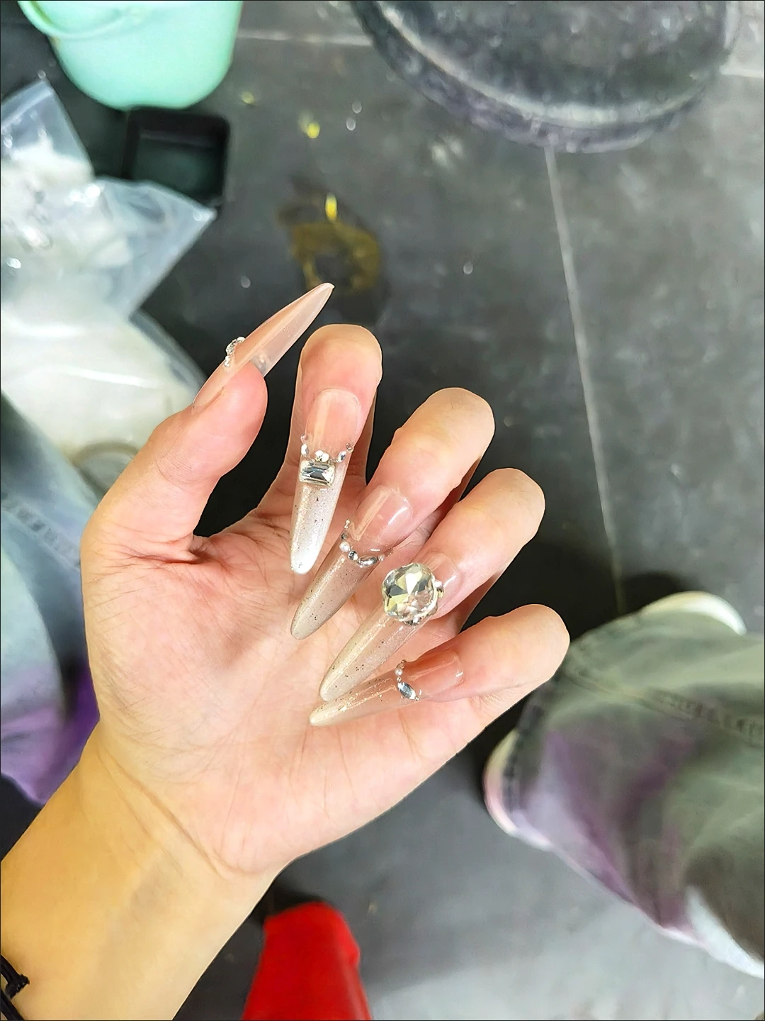 Pink Crystal Glitter Long Press-On Nails — customer review photo