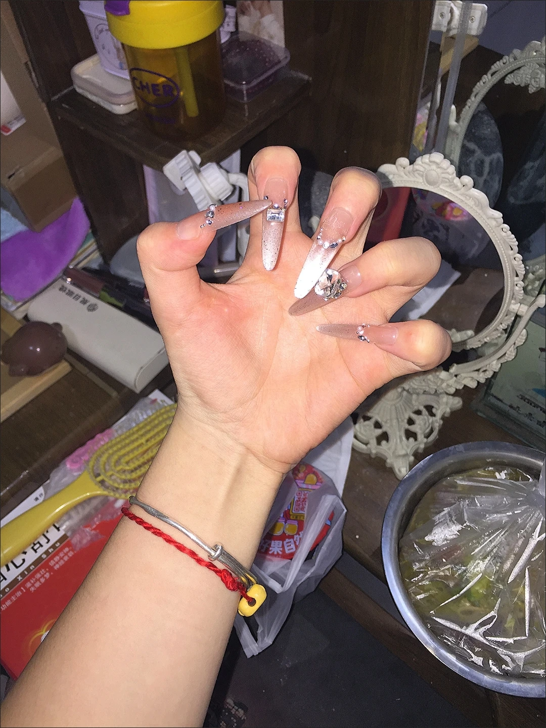 Pink Crystal Glitter Long Press-On Nails — customer review photo