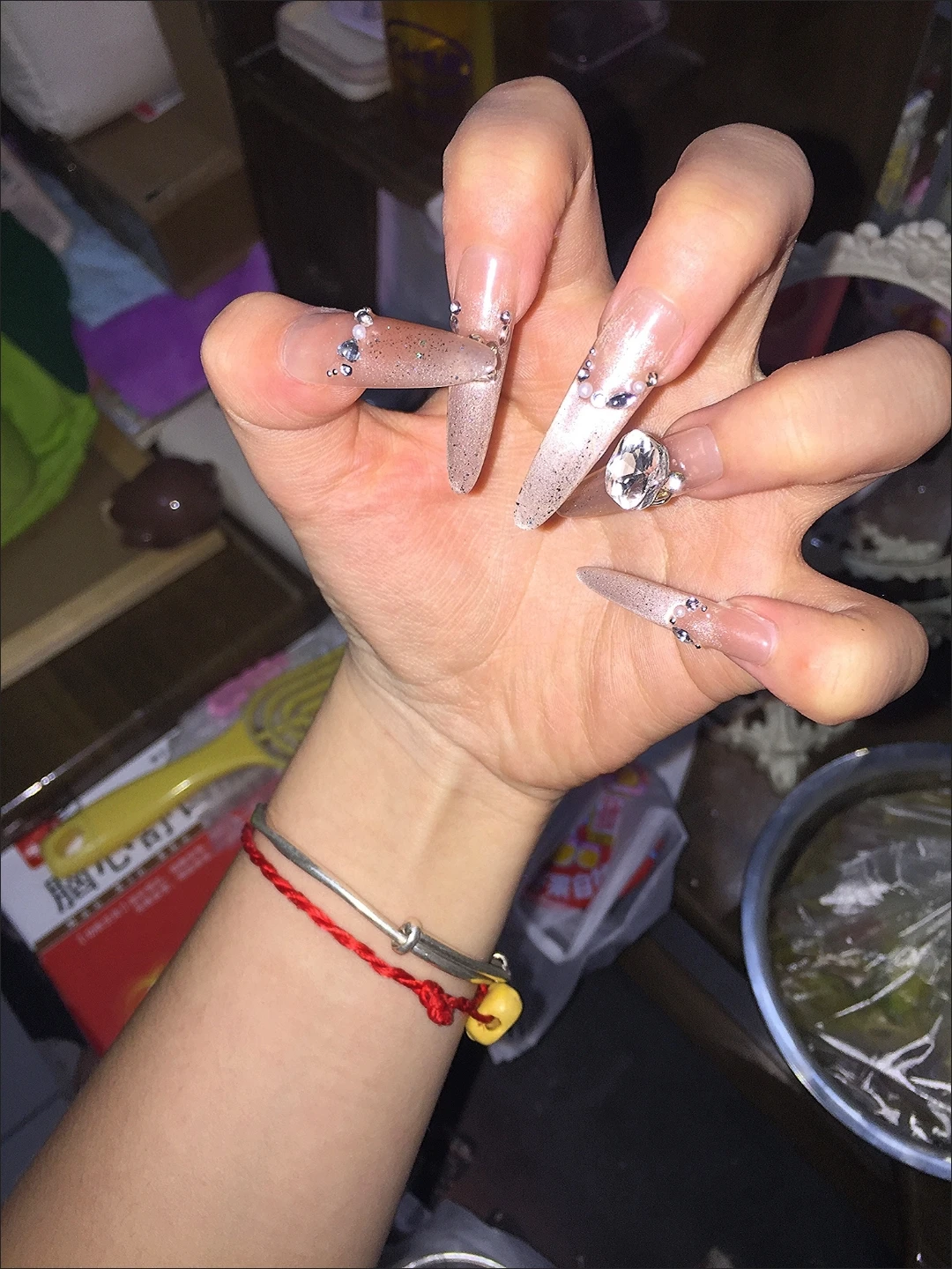 Pink Crystal Glitter Long Press-On Nails — customer review photo