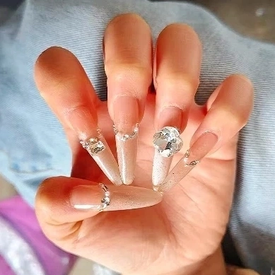 Pink Crystal Glitter Long Press-On Nails — customer review photo