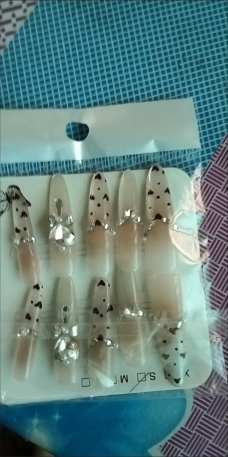 Pink Heart Crystal Long Press-On Nails — customer review photo