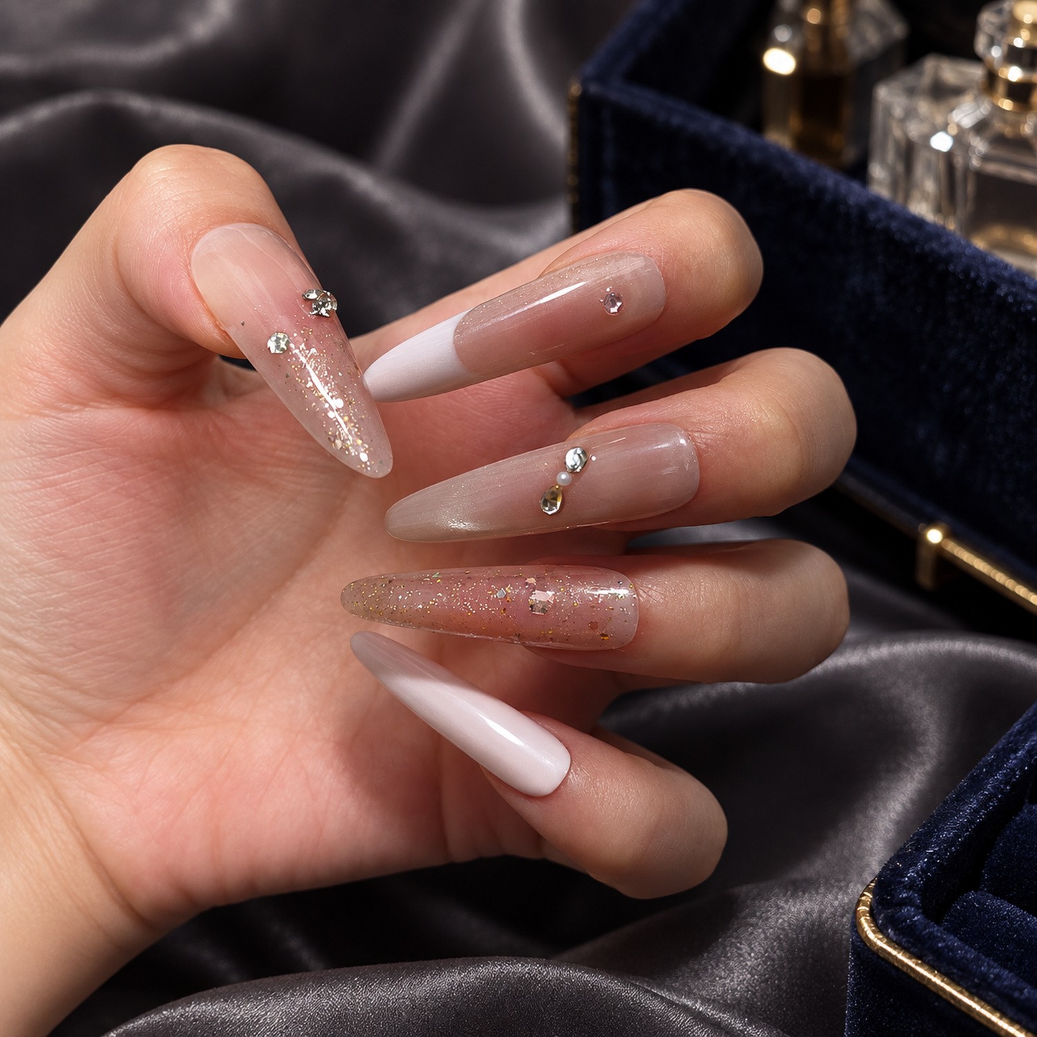 Pink Heart Glitter Long Press-On Nails — product view 4
