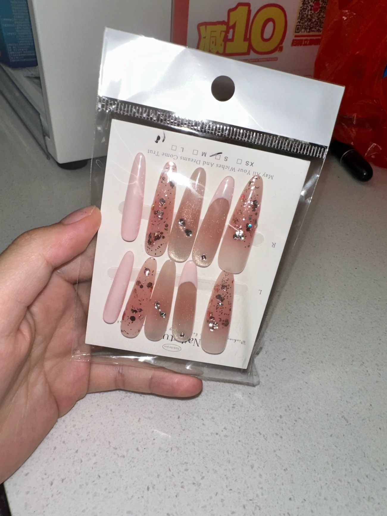 Pink Heart Glitter Long Press-On Nails — customer review photo
