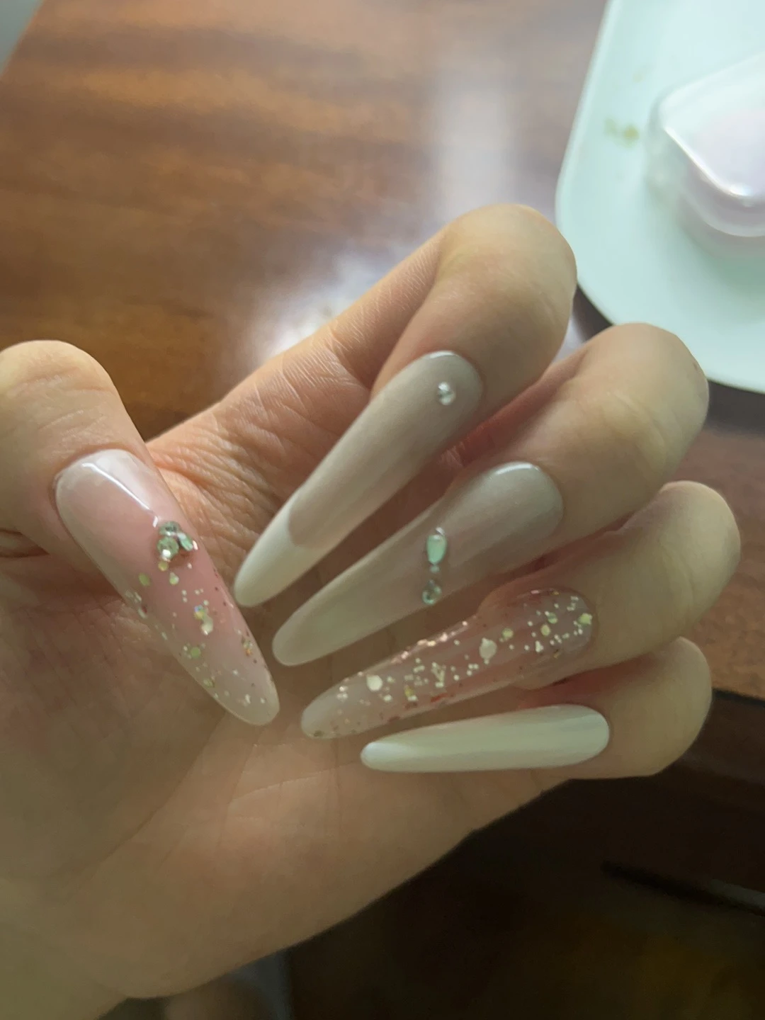 Pink Heart Glitter Long Press-On Nails — customer review photo