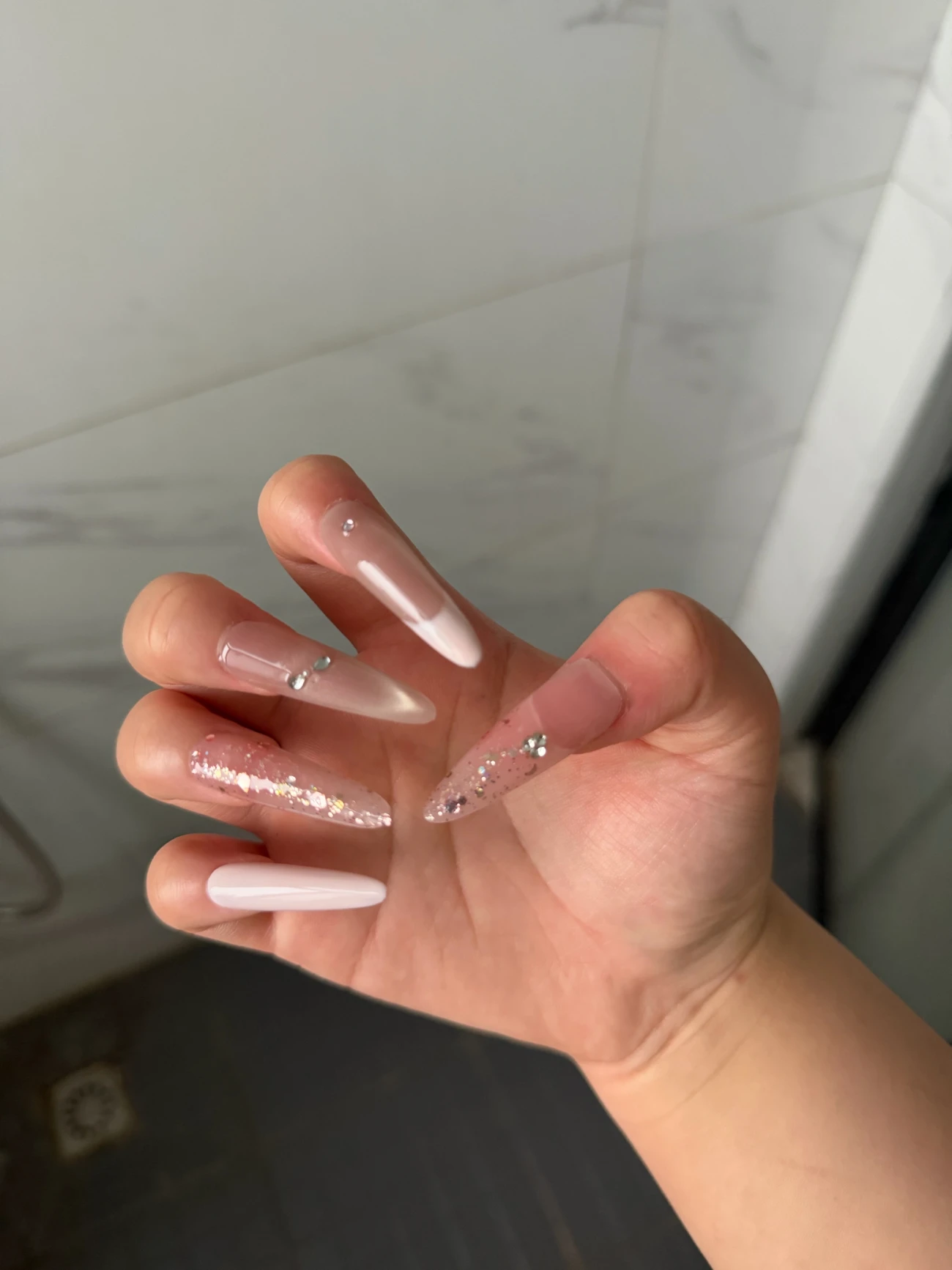 Pink Heart Glitter Long Press-On Nails — customer review photo