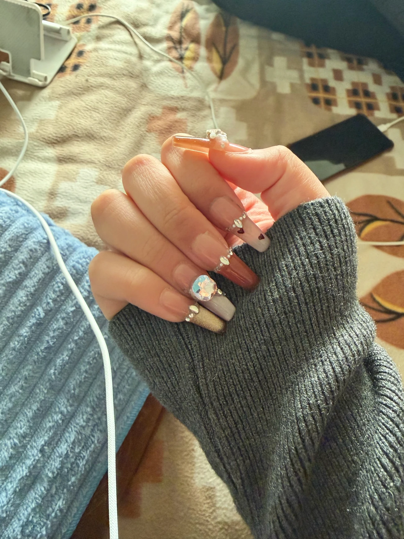 Pink Heart Rhinestone Long Coffin Press-On Nails — customer review photo