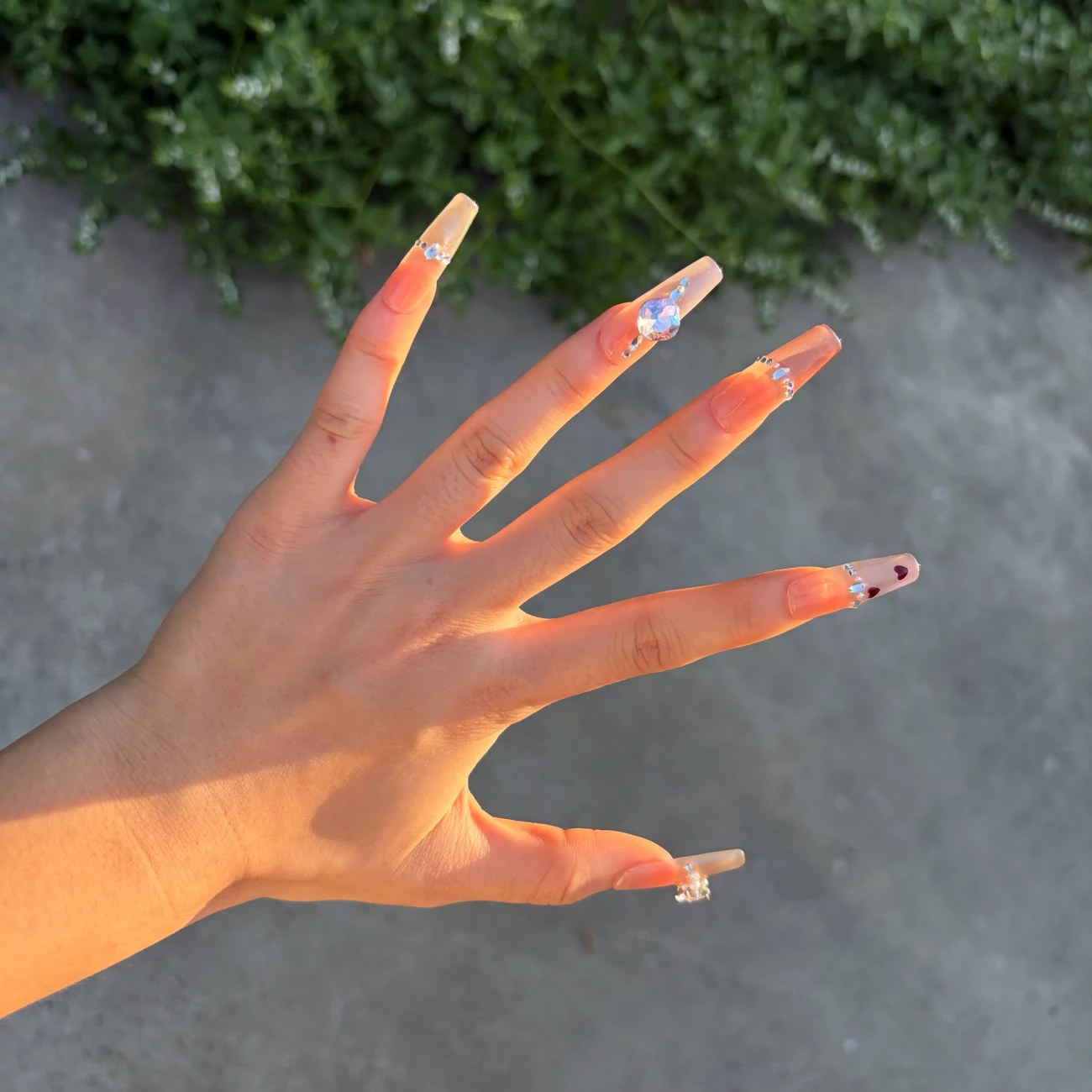 Pink Heart Rhinestone Long Coffin Press-On Nails — customer review photo