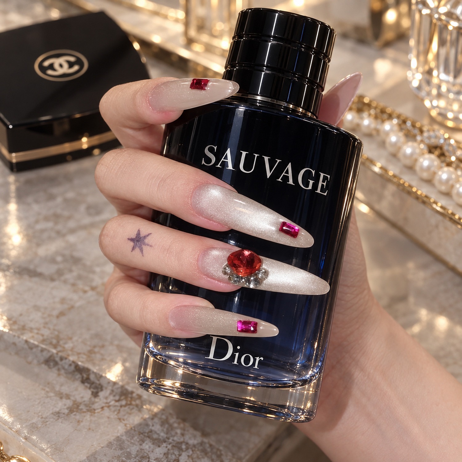 Pink Jelly Rhinestone Long Press-On Nails — product view 4