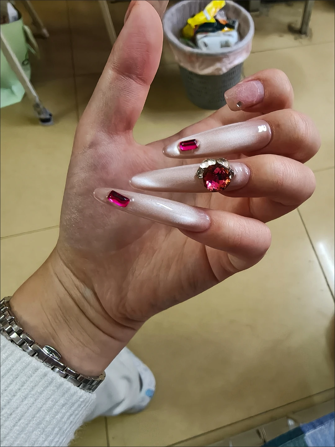 Pink Jelly Rhinestone Long Press-On Nails — customer review photo