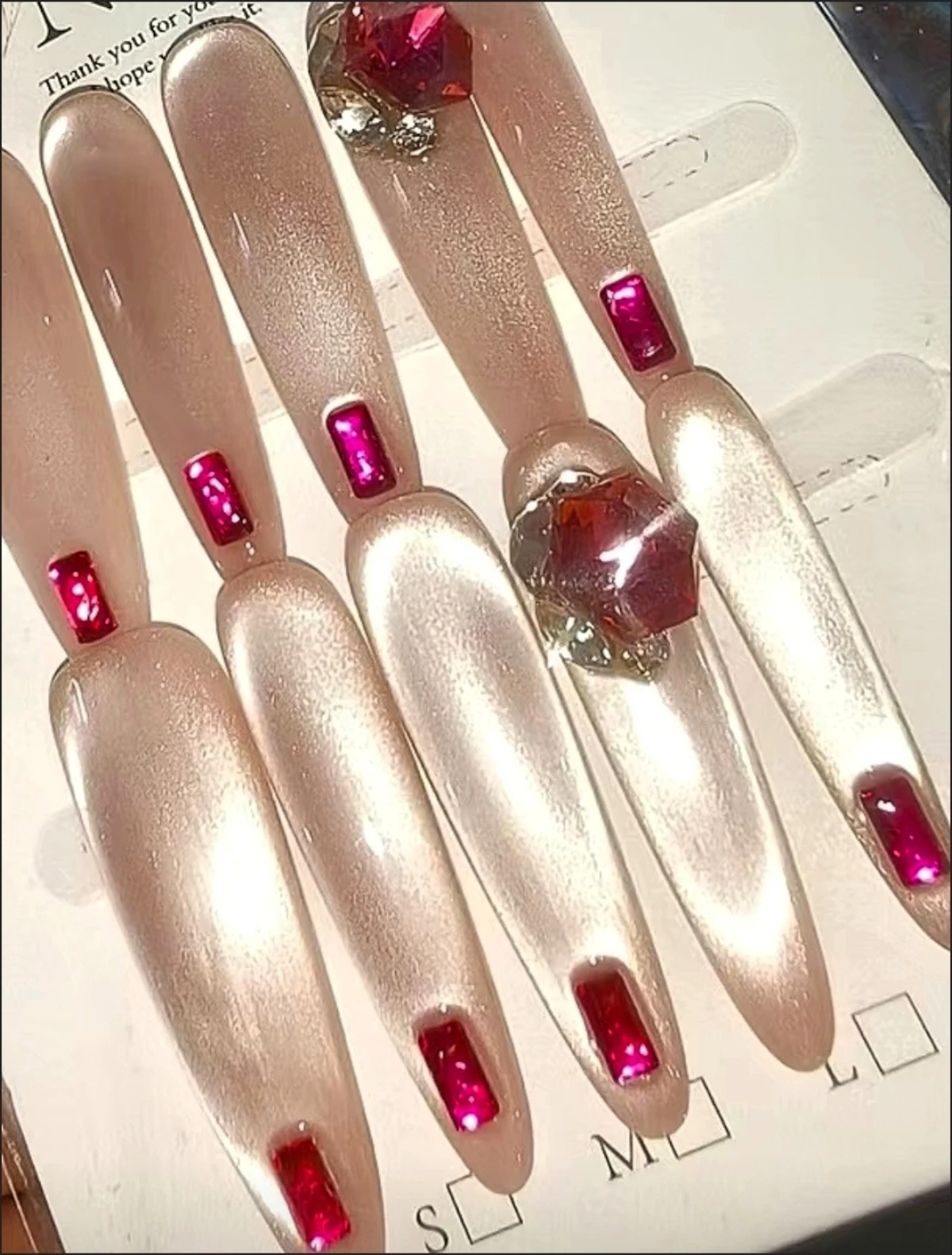 Pink Jelly Rhinestone Long Press-On Nails — customer review photo