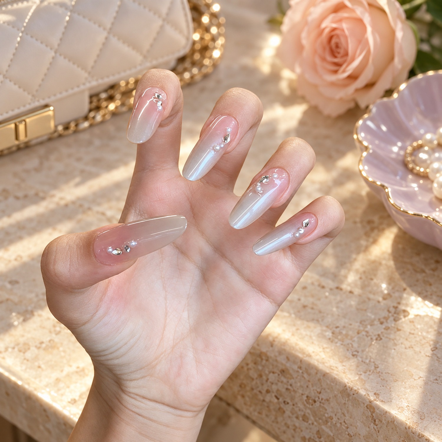 Pink Ombre Long Oval Press-On Nails — product view 4