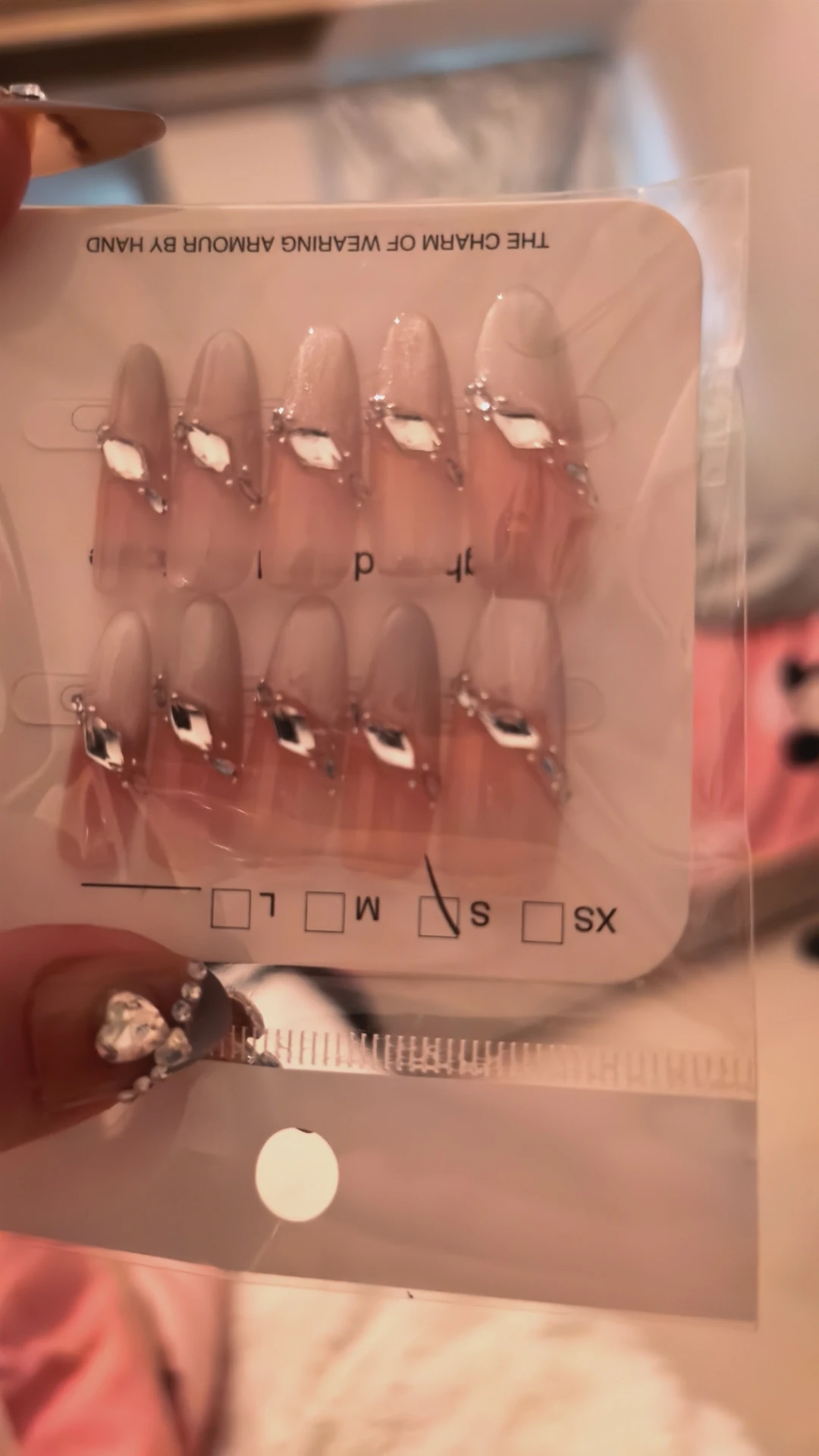 Pink Rhinestone French Tip Long Press-On Nails — customer review photo