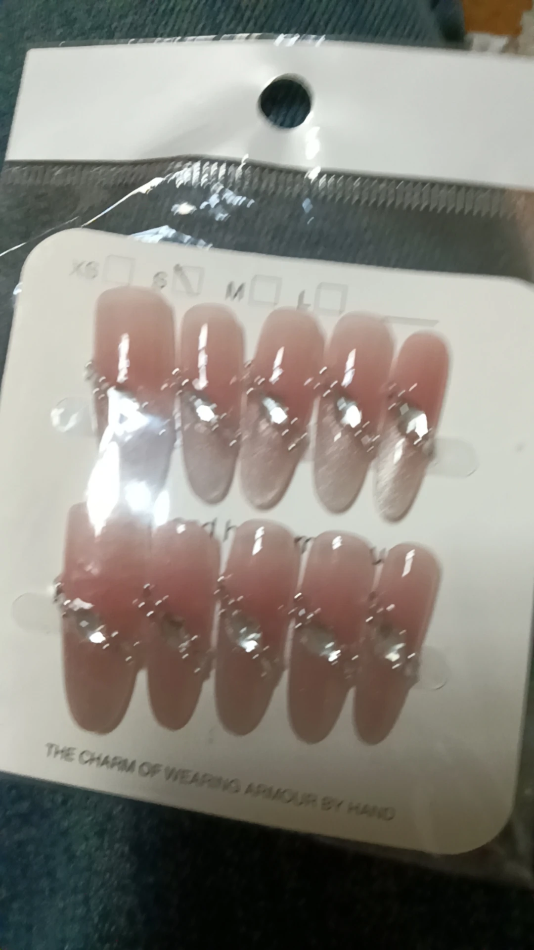 Pink Rhinestone French Tip Long Press-On Nails — customer review photo