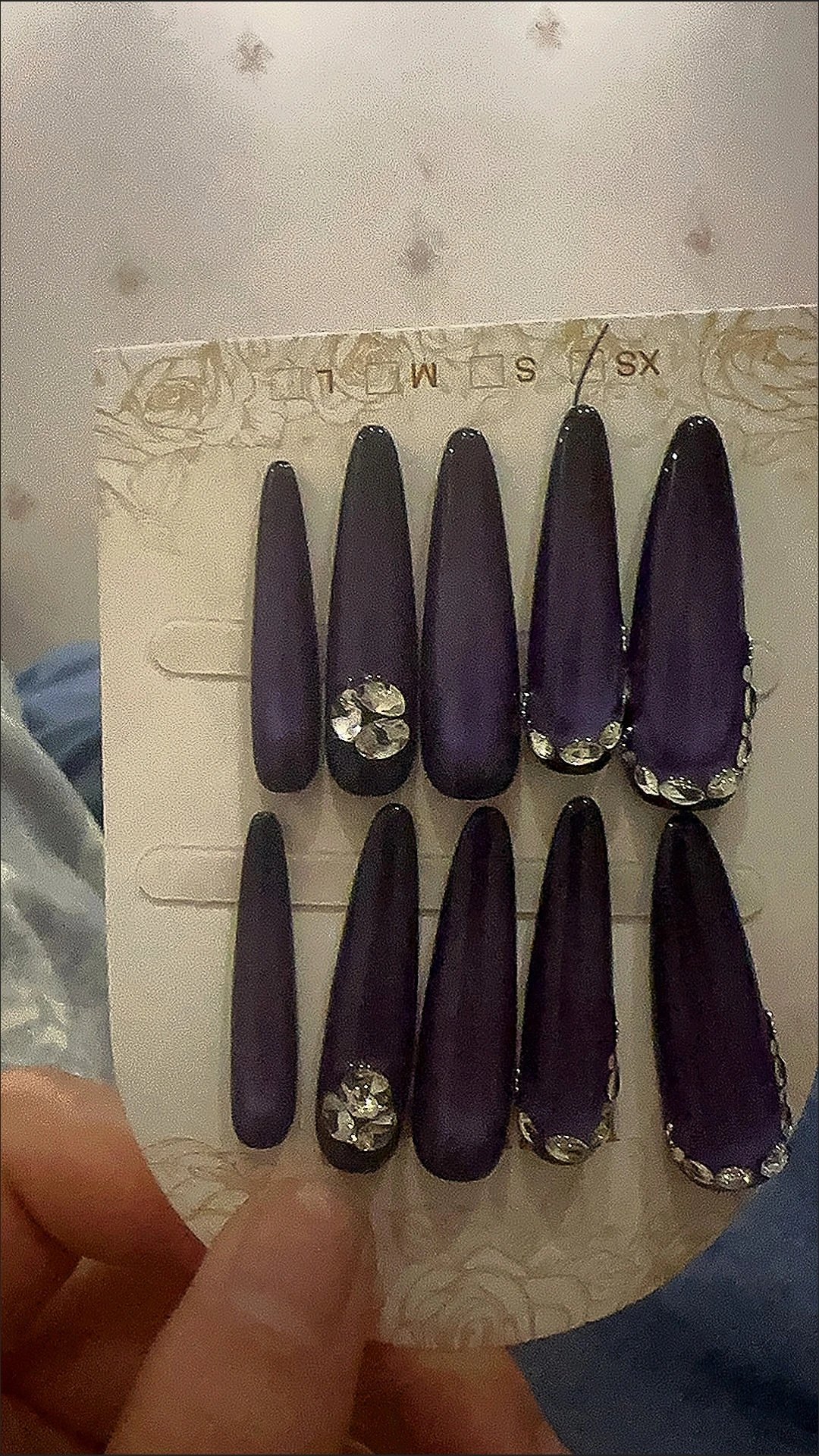 Purple Cat Eye Rhinestone Long Press-On Nails — customer review photo