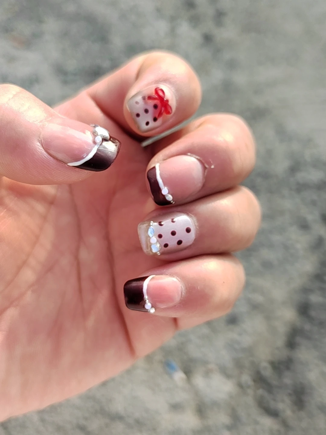 Red French Tip Short Square Press-On Nails — customer review photo