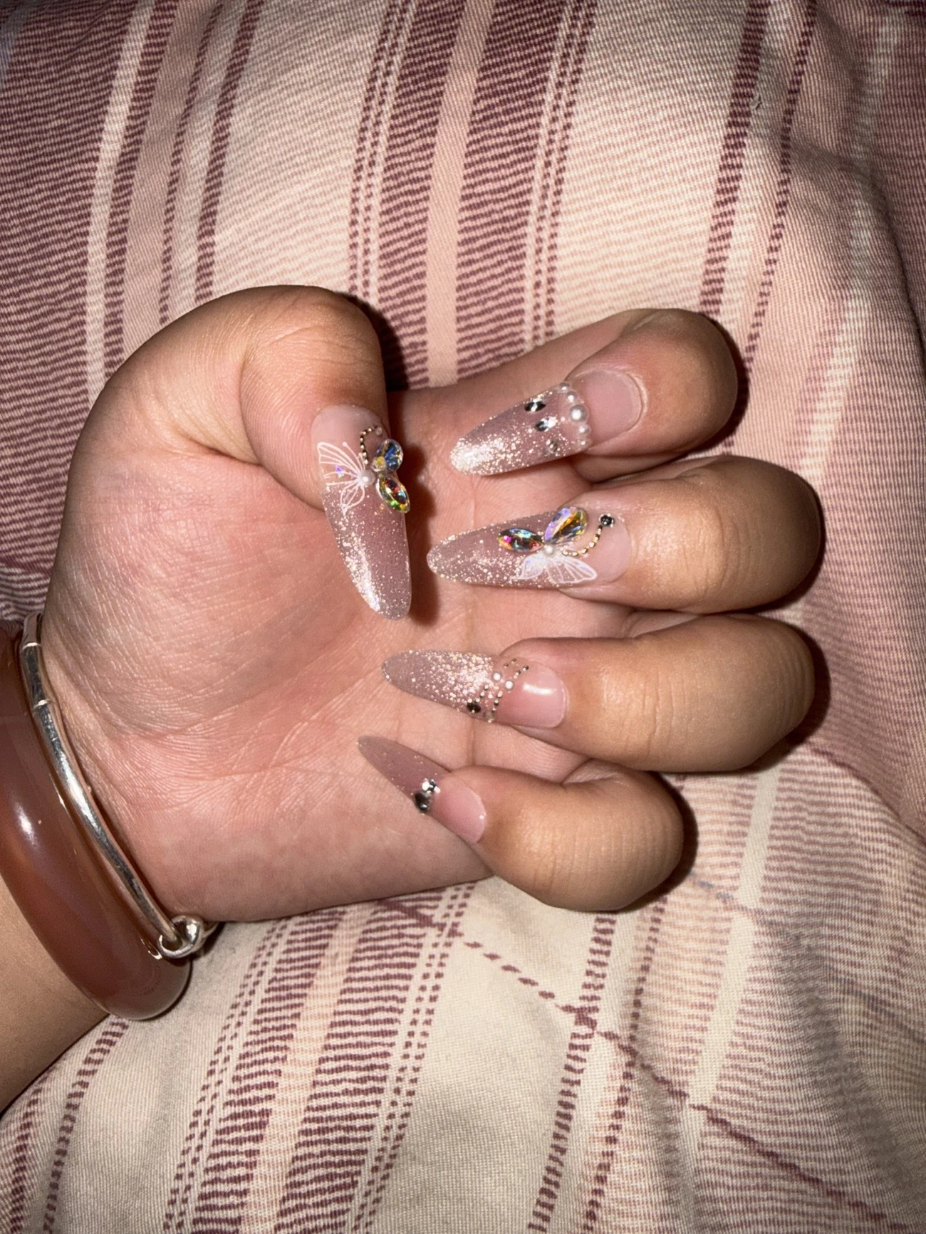 Silver Butterfly Cat Eye Long Oval Press-On Nails — customer review photo