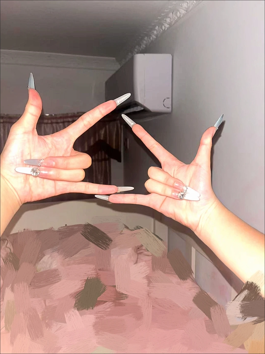 Silver Crystal French Tip Long Press-On Nails — customer review photo