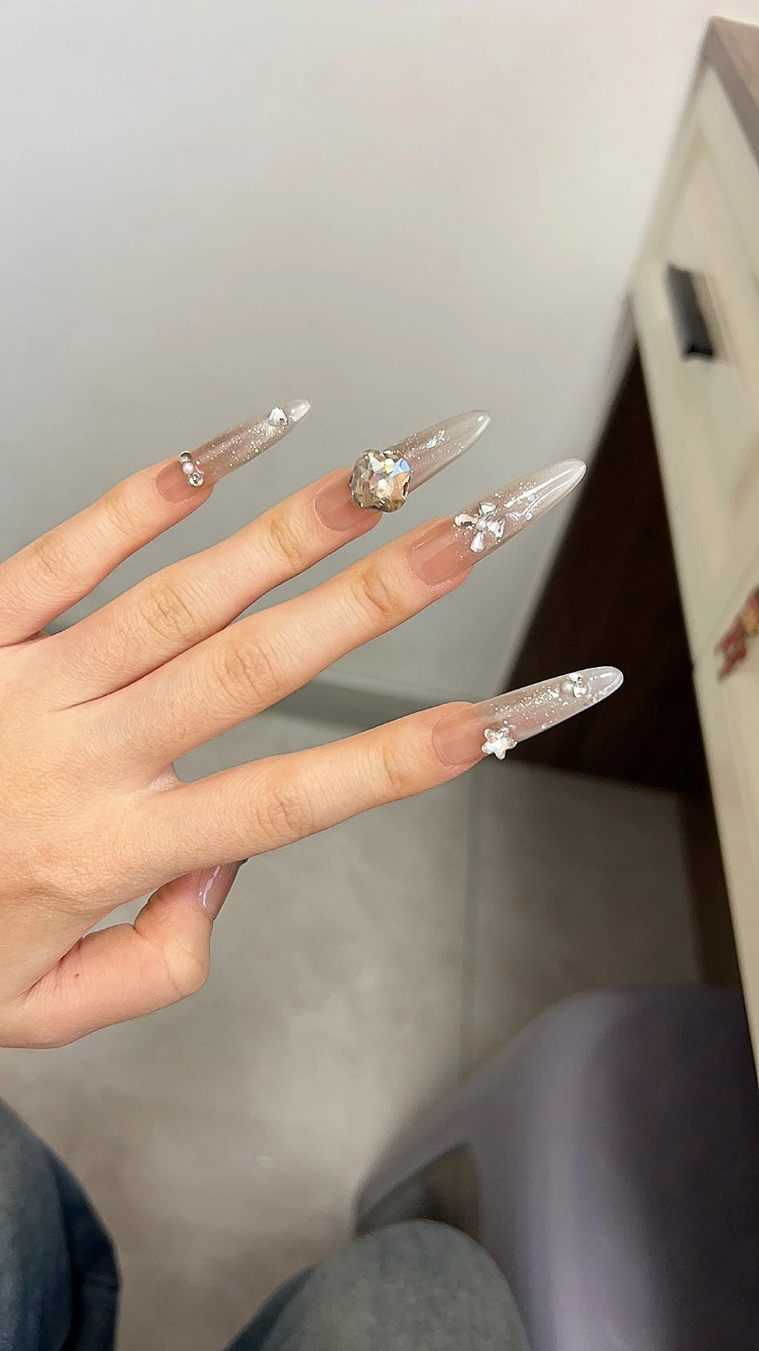 Taupe Crystal Ombre Long Press-On Nails — customer review photo
