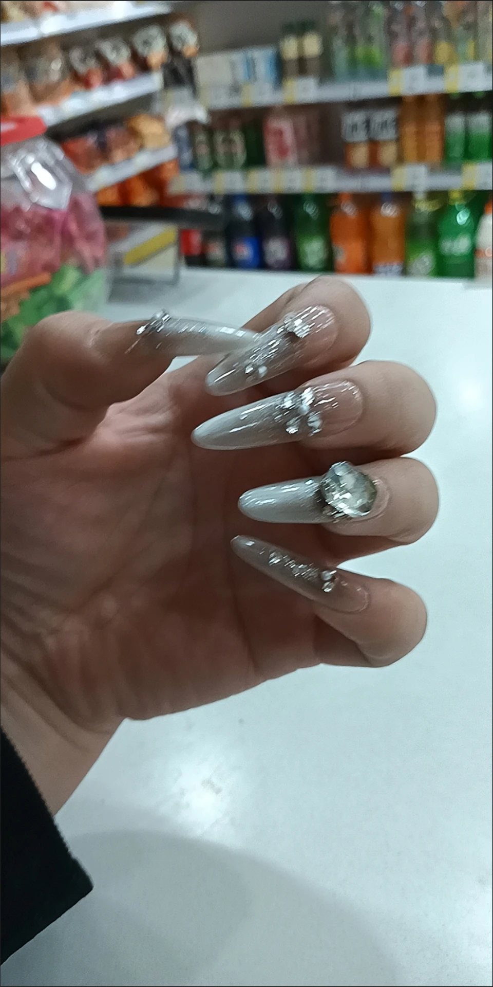 Taupe Crystal Ombre Long Press-On Nails — customer review photo