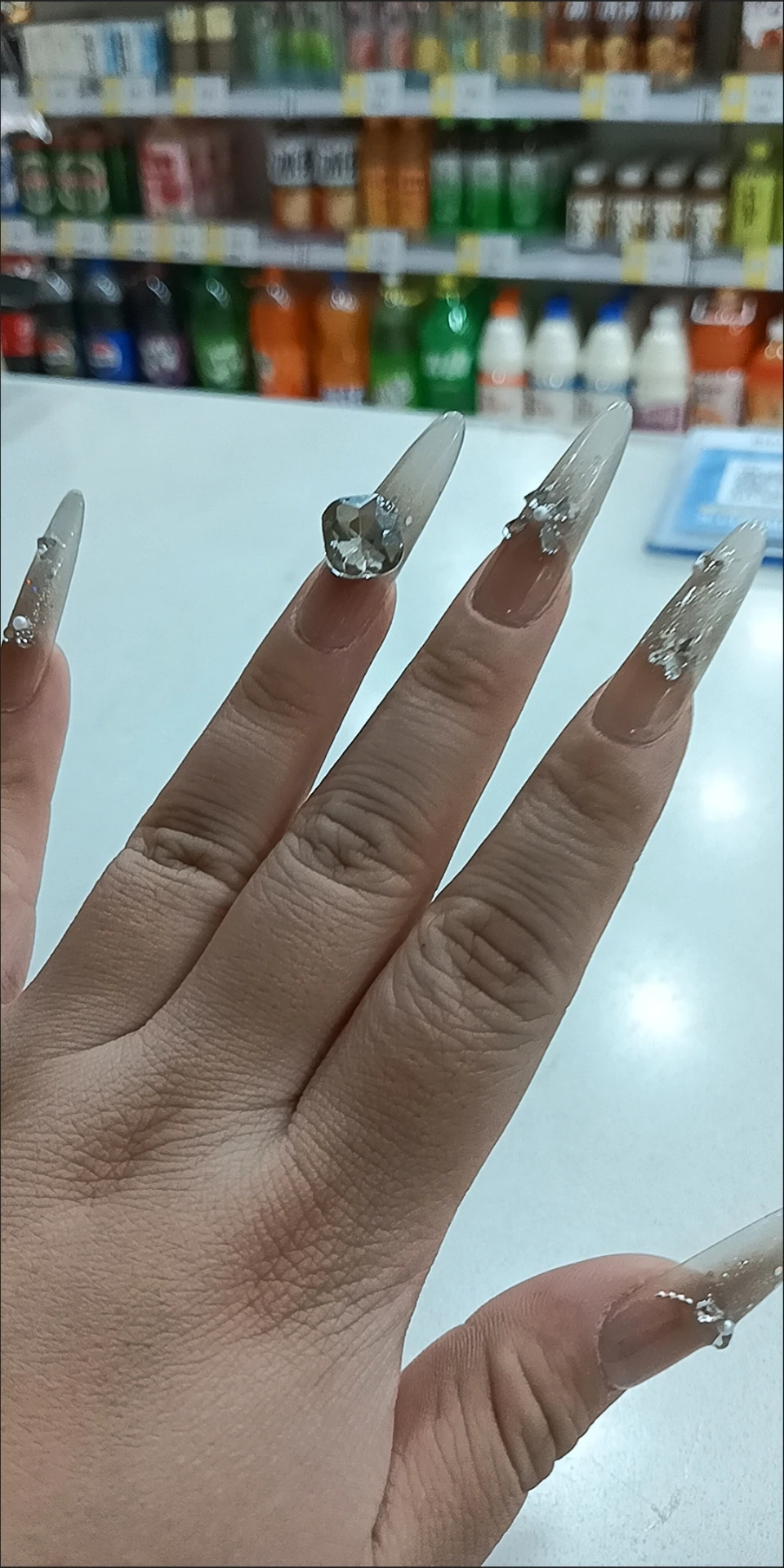 Taupe Crystal Ombre Long Press-On Nails — customer review photo