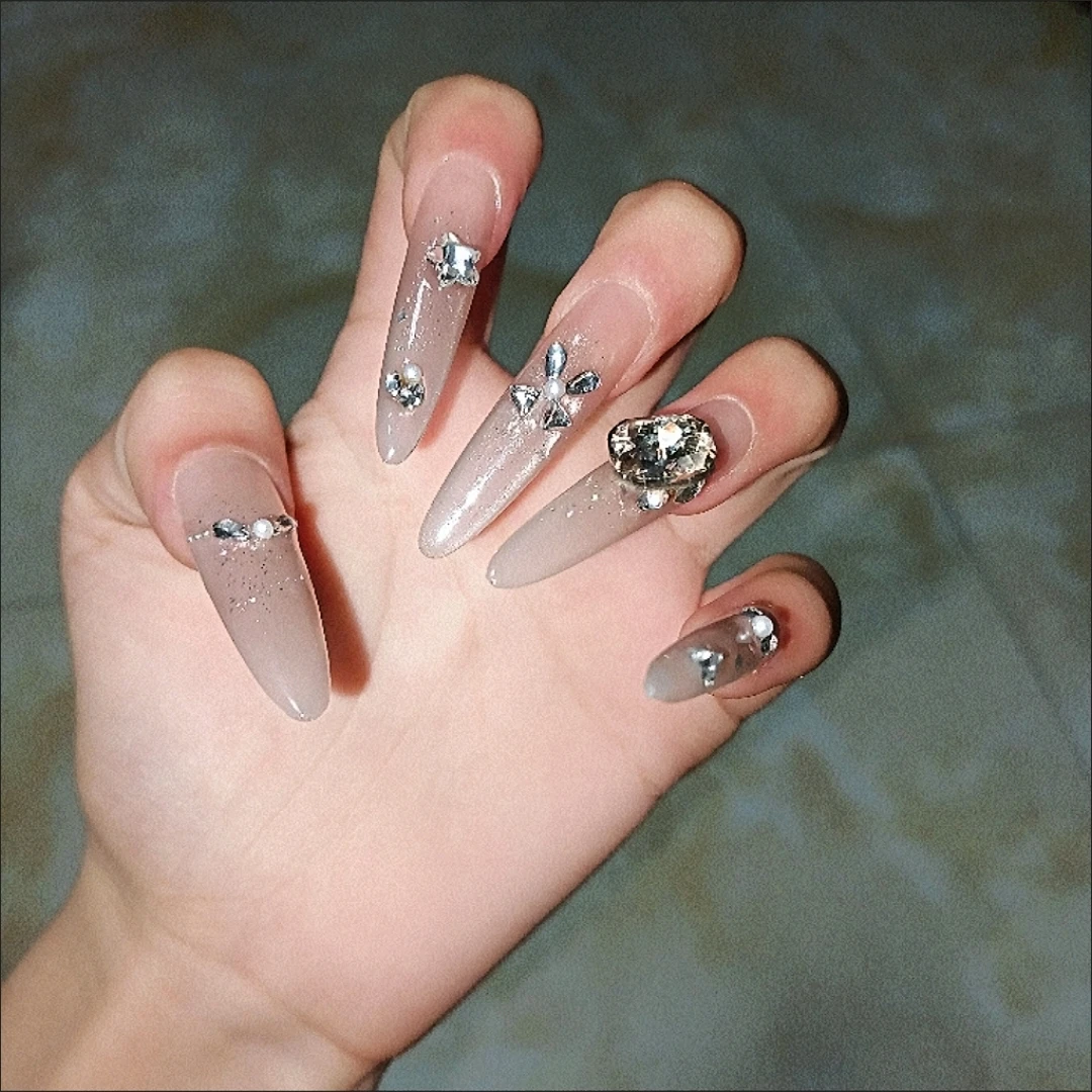 Taupe Crystal Ombre Long Press-On Nails — customer review photo