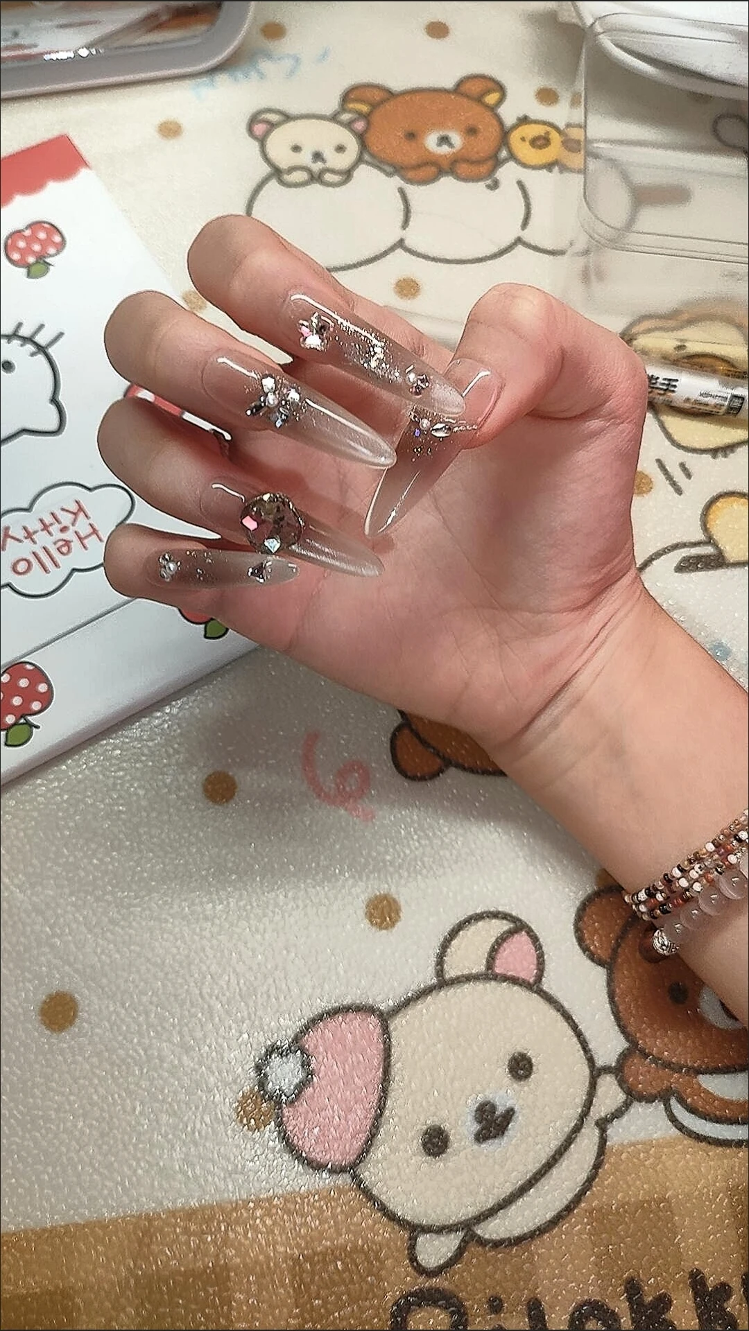 Taupe Crystal Ombre Long Press-On Nails — customer review photo