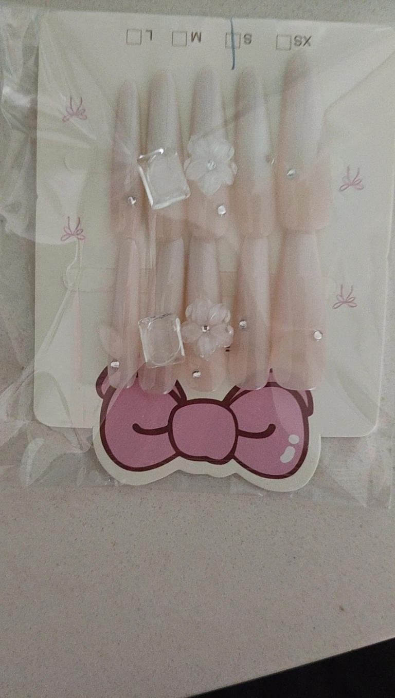 Review photo for Milky White 3D Floral Long Stiletto Press-On Nails