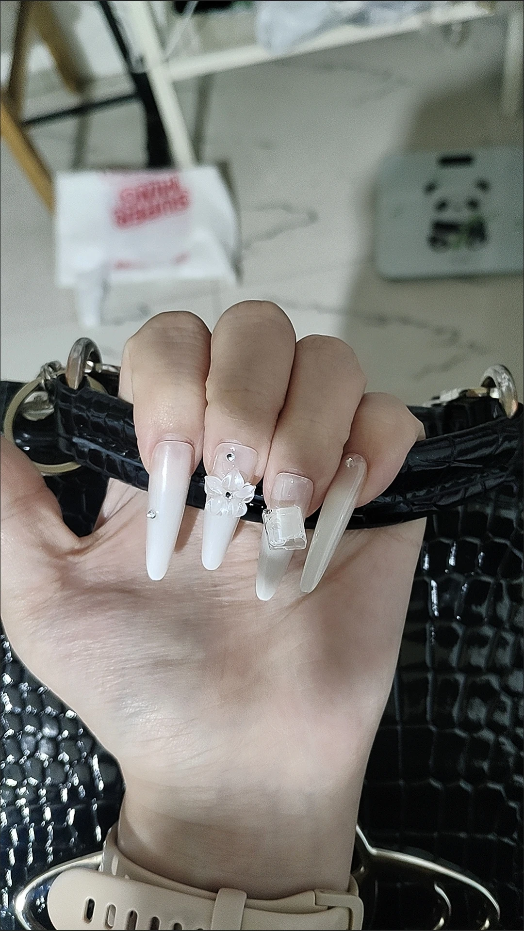 3D Floral Long Stiletto Press-On Nails — customer review photo