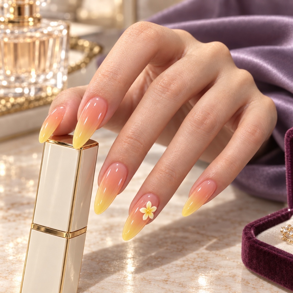 3D Floral Ombre Long Press-On Nails — product view 4