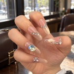 Blue Crystal French Tip Long Press-On Nails — product view 3