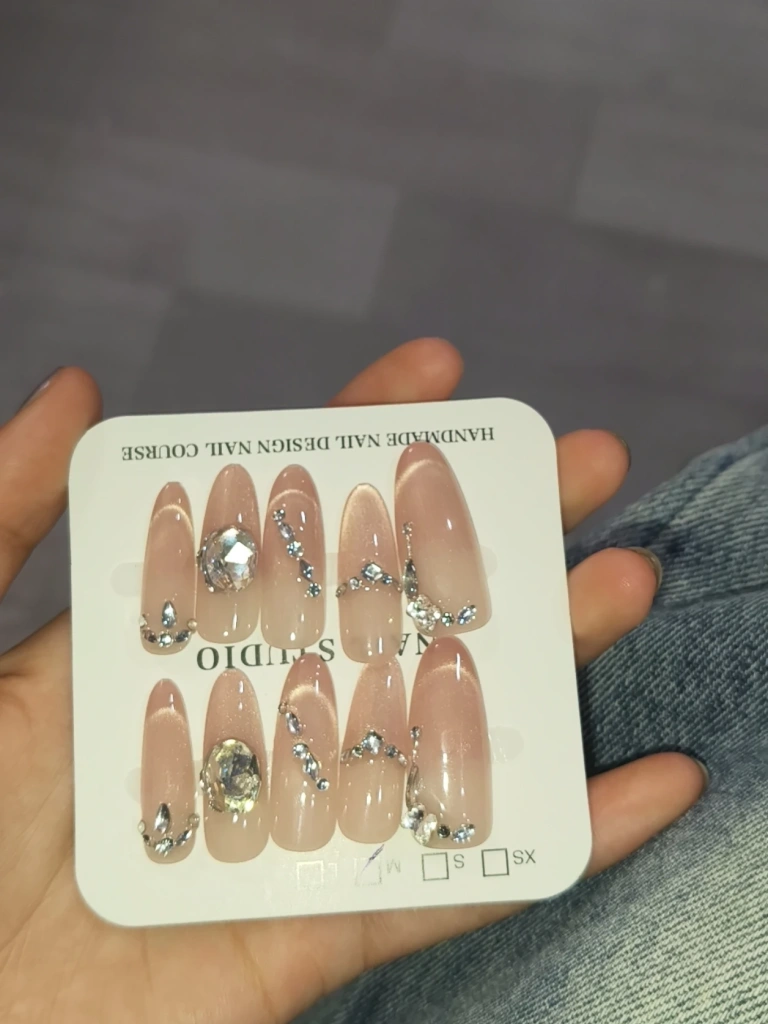 Blue Crystal French Tip Long Press-On Nails — customer review photo