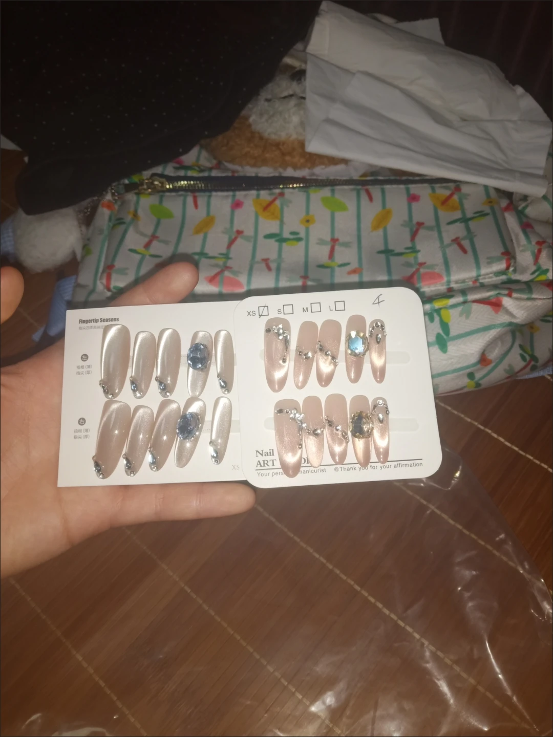 Blue Crystal French Tip Long Press-On Nails — customer review photo