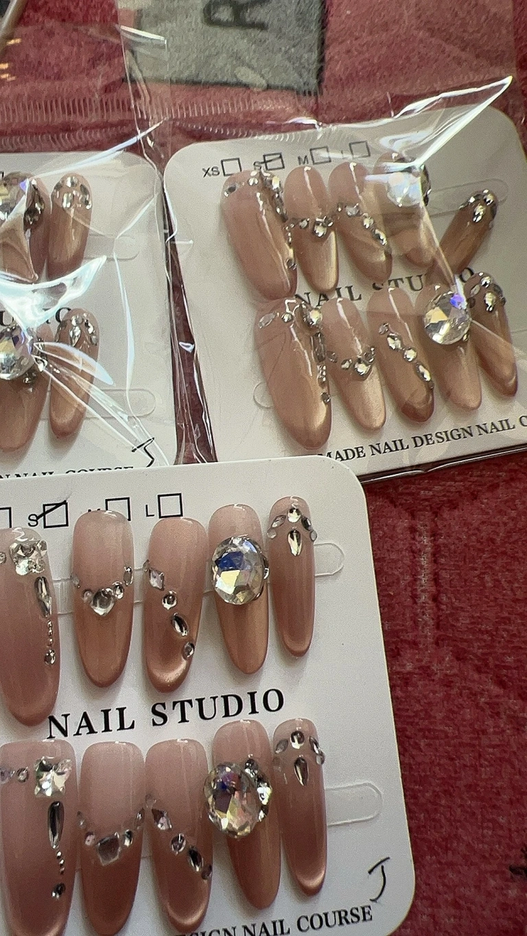 Review photo for Nude Blue Crystal French Tip Long Press-On Nails