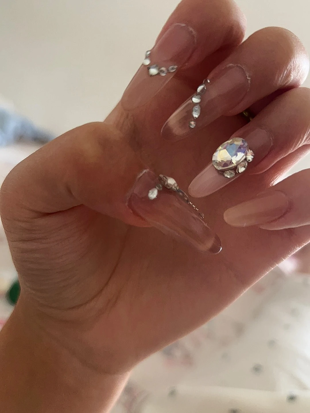 Blue Crystal French Tip Long Press-On Nails — customer review photo