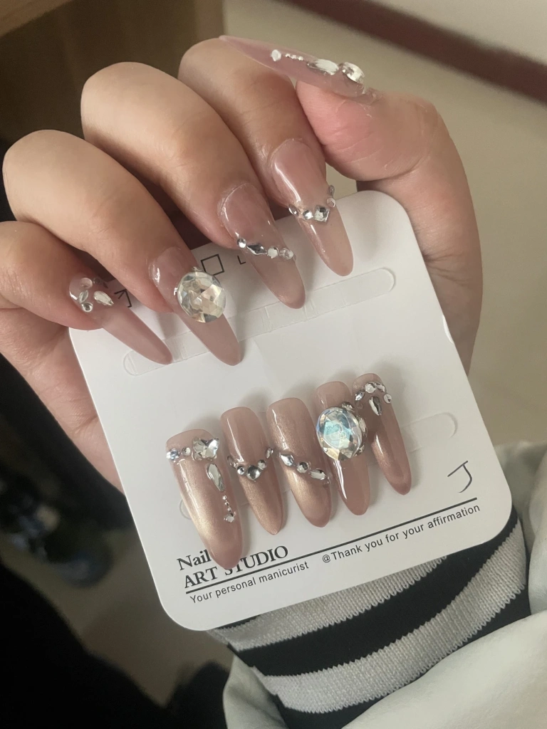 Blue Crystal French Tip Long Press-On Nails — customer review photo