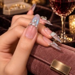 Cat Eye French Tip Blue Press-On Nails — product view 2