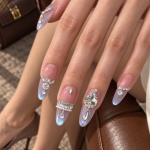 Cat Eye French Tip Blue Press-On Nails — product view 3