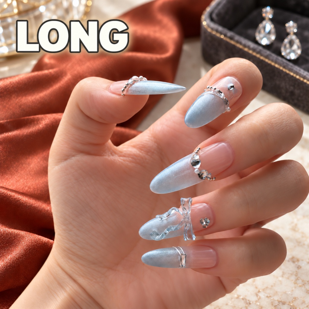 Cat Eye French Tip Bow Press-On Nails — product view 5