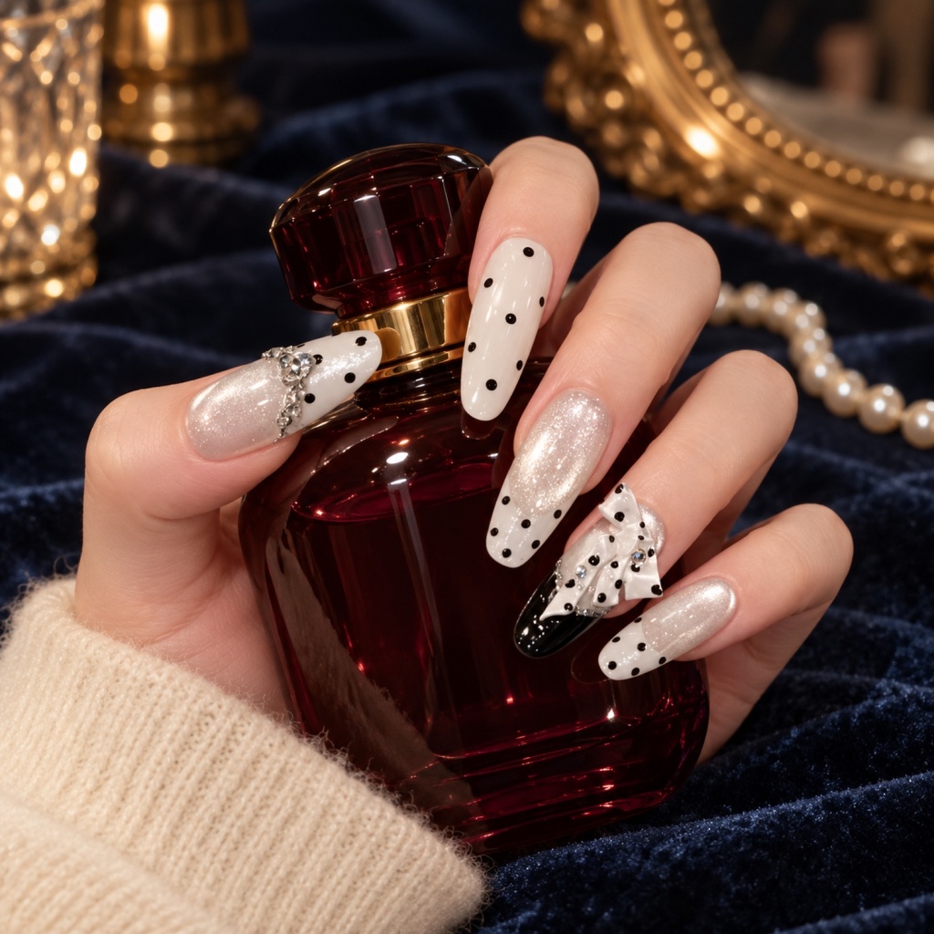 Cat Eye Polka Dot Bow Press-On Nails — product view 2