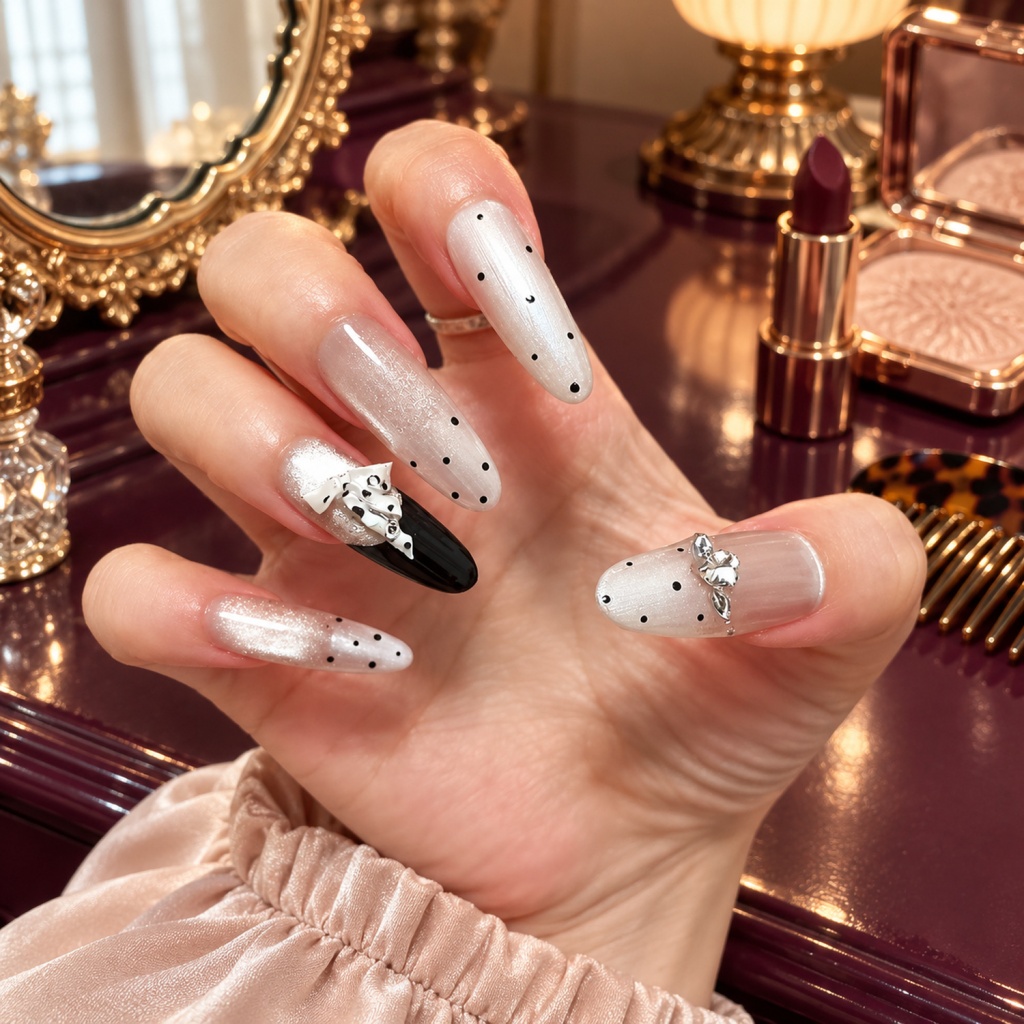 Cat Eye Polka Dot Bow Press-On Nails — product view 3