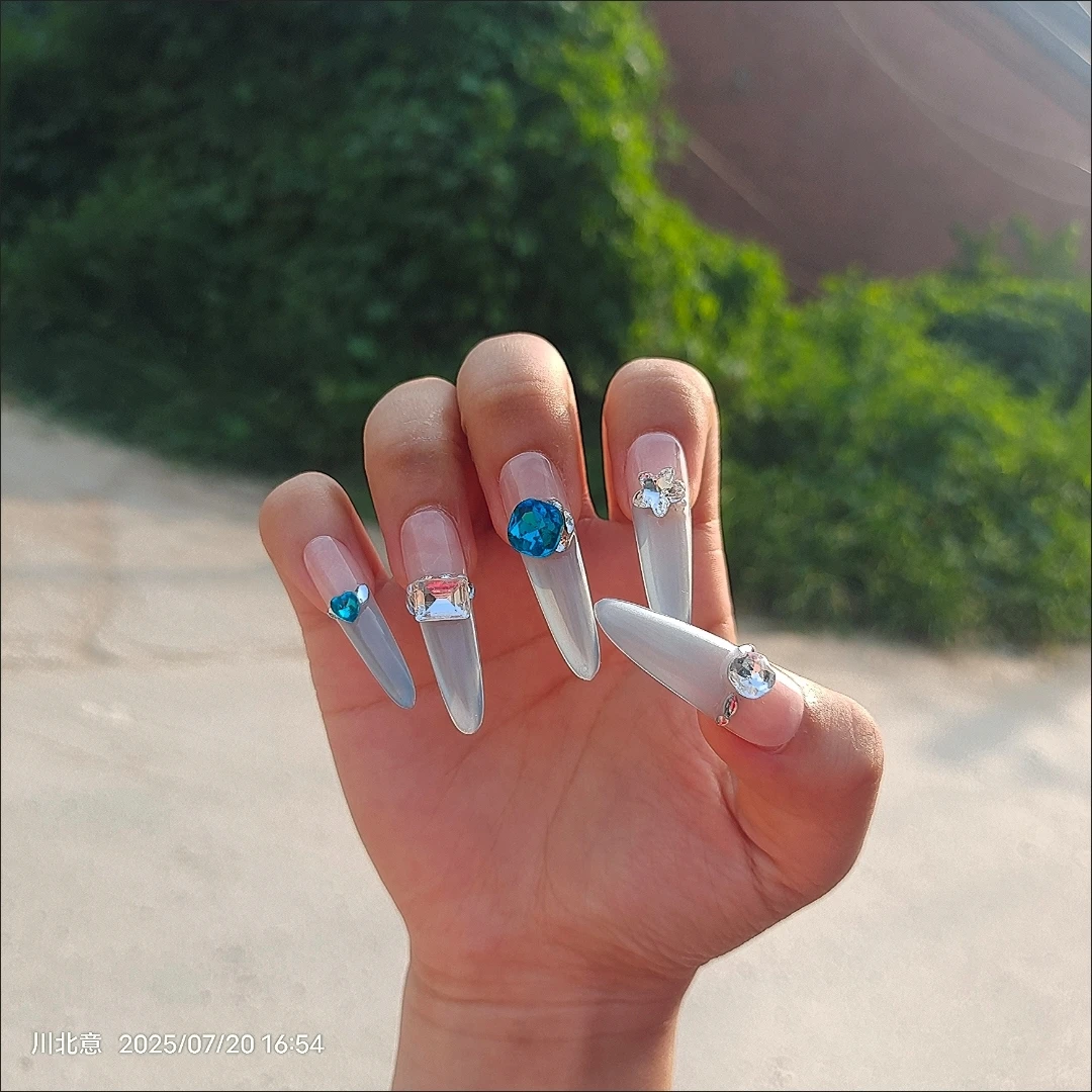 Crystal Cat Eye French Tip Press-On Nails — customer review photo
