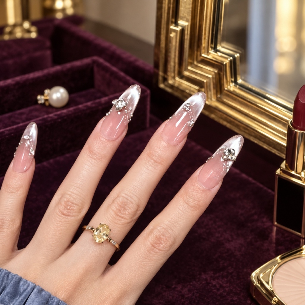 Crystal Cat Eye Pink Press-On Nails — product view 3