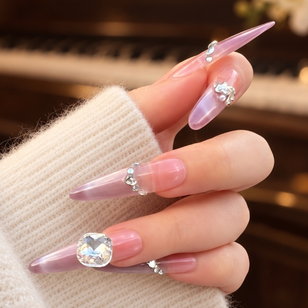 Crystal Cat Eye Purple Press-On Nails — product view 1