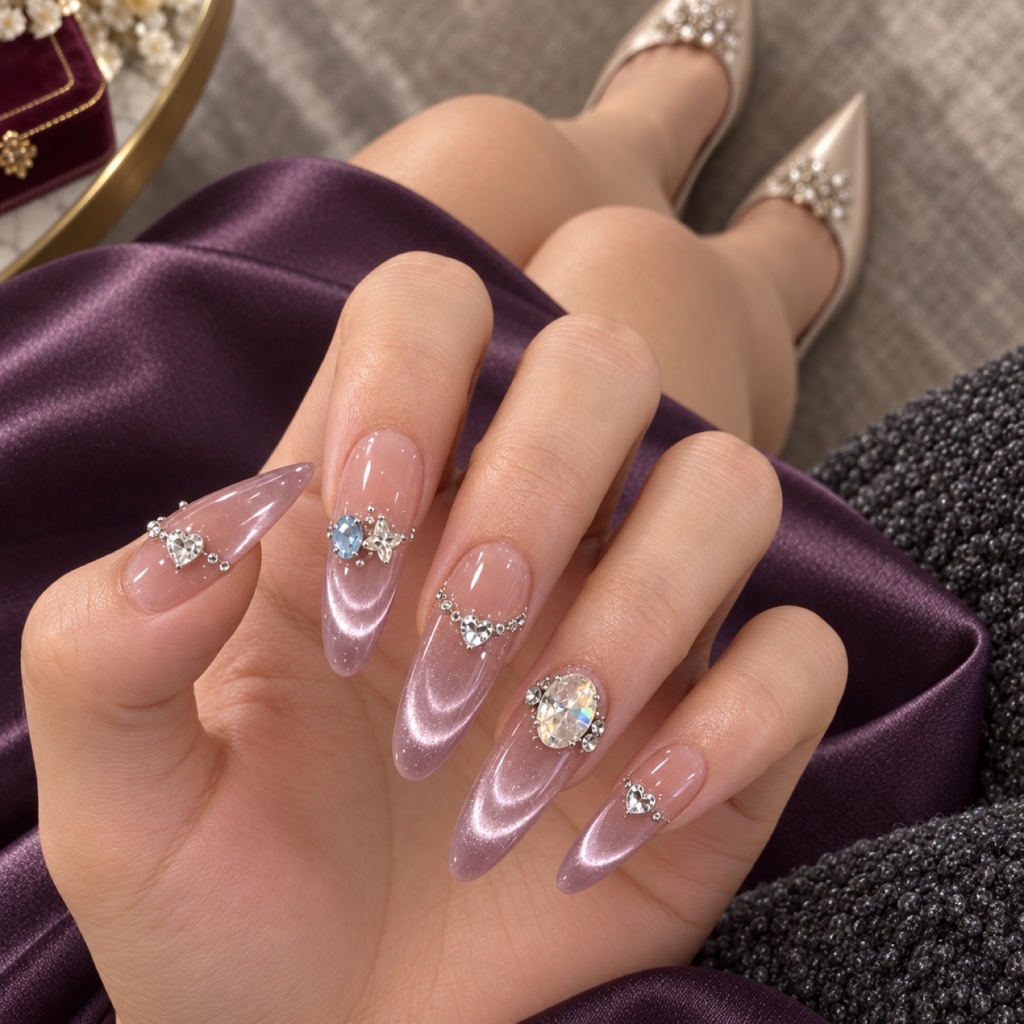 Crystal Cat Eye Purple Press-On Nails — product view 3