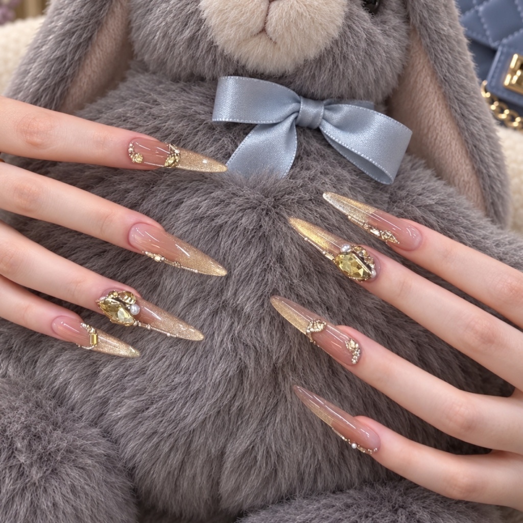 Crystal Cat Eye Stiletto Press-On Nails — product view 4