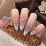 Crystal French Tip Blue Press-On Nails — product view 2