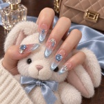 Crystal French Tip Blue Press-On Nails — product view 4