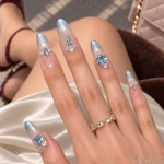 Crystal French Tip Blue Press-On Nails — product view 5