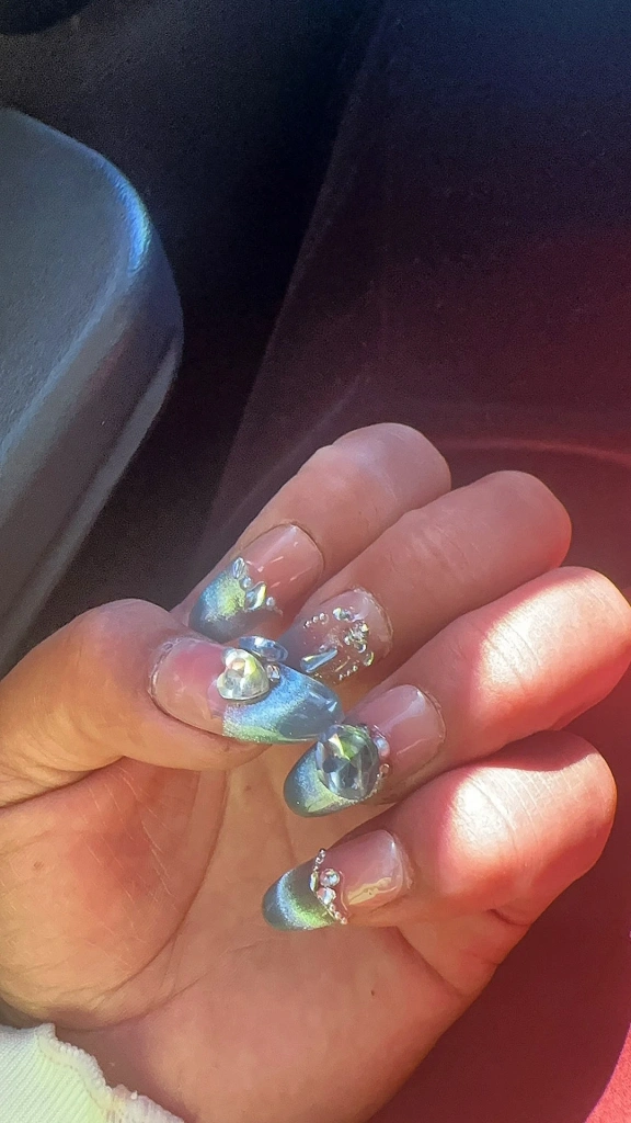 Crystal French Tip Blue Press-On Nails — customer review photo